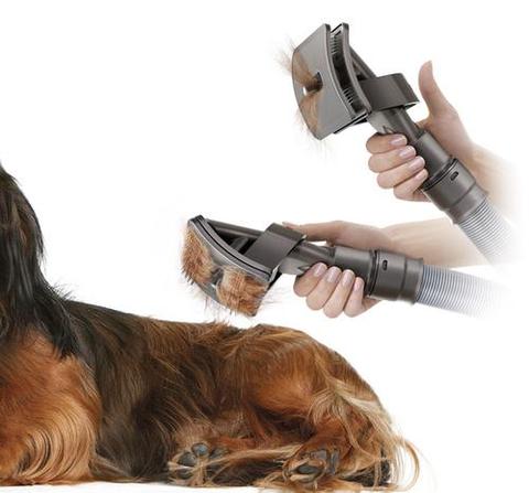 Brosse aspirante anti-poils — démonstration sur chien à poils longs